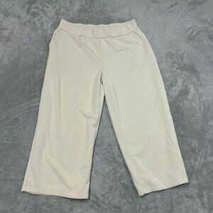 Belle By Kim Gravel Beige Pull-On Cropped Pants Size LP Wide Leg Stretch a1102